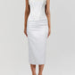 A&A Luxe White Beading Satin Bodycon Dress