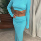 A&A Two Piece Set Long Sleeve Crop top And Maxi Skirt Outfit