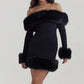 A&A Elegant Fur Off The Shoulder Mini Dress