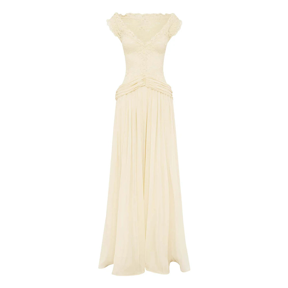 A&A Thalisse Lace Detail Sheer Draped Maxi Dress