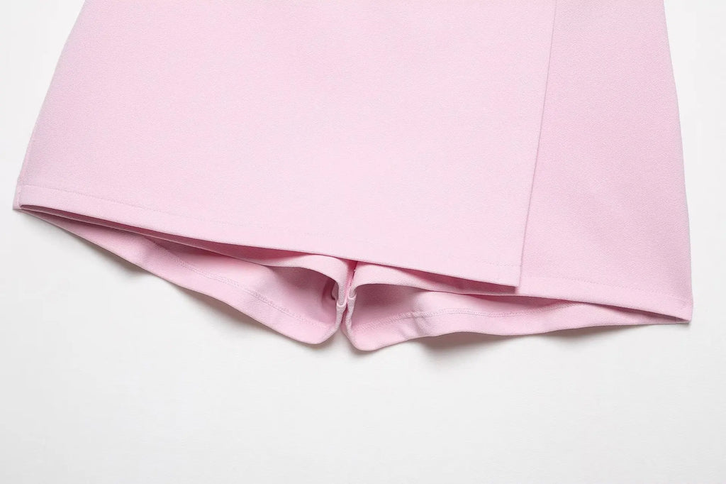 A&A Aleya Pink Camis Bow Embellished Square Neck Top & Mini Skirt