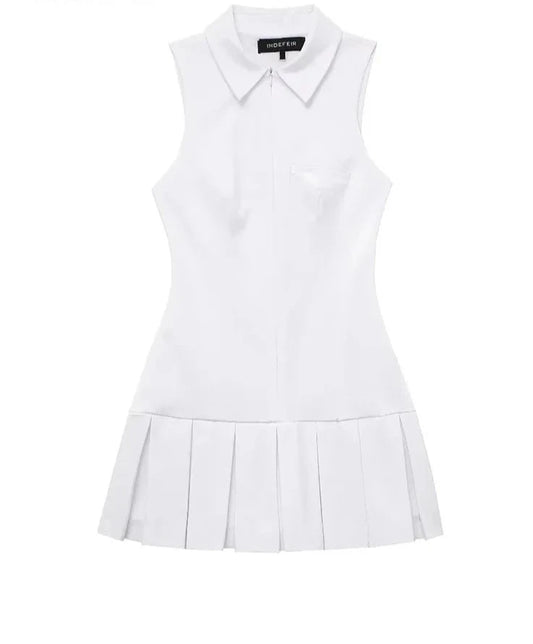 A&A Pleated Sleeveless Mini Shirt Dress