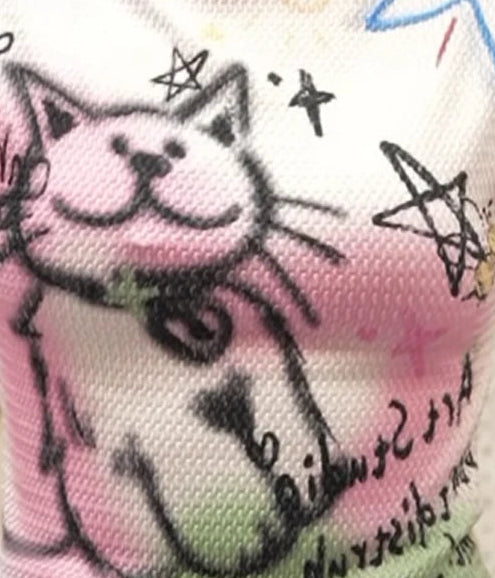 A&A Kawaii Dreamy Arcade Cat Graphic Print Top