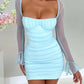 A&A Two Layer Mesh Full Sleeve Bodycon Mini Dress