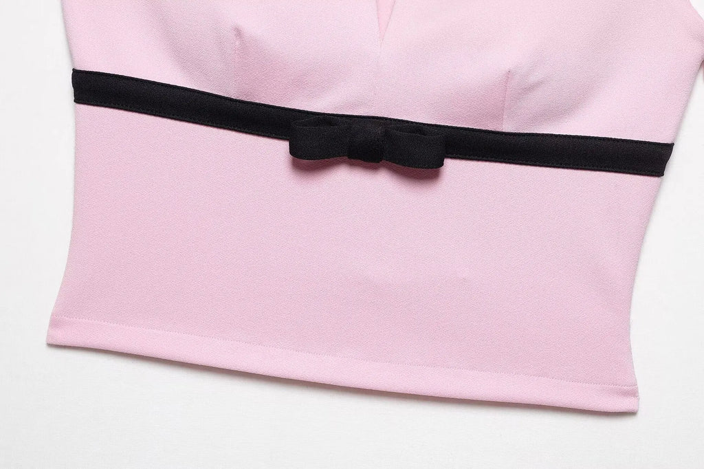 A&A Aleya Pink Camis Bow Embellished Square Neck Top & Mini Skirt