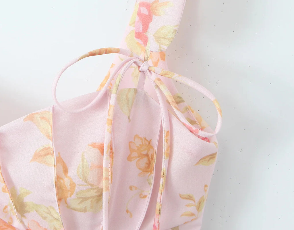 A&A Lucienne Floral Print Ruffle Hem Corset Top