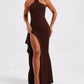 A&A Sleeveless Halter Neck Thigh High Split Maxi Dress