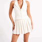 A&A Large Pleated Mini Skirt V Neck Suit