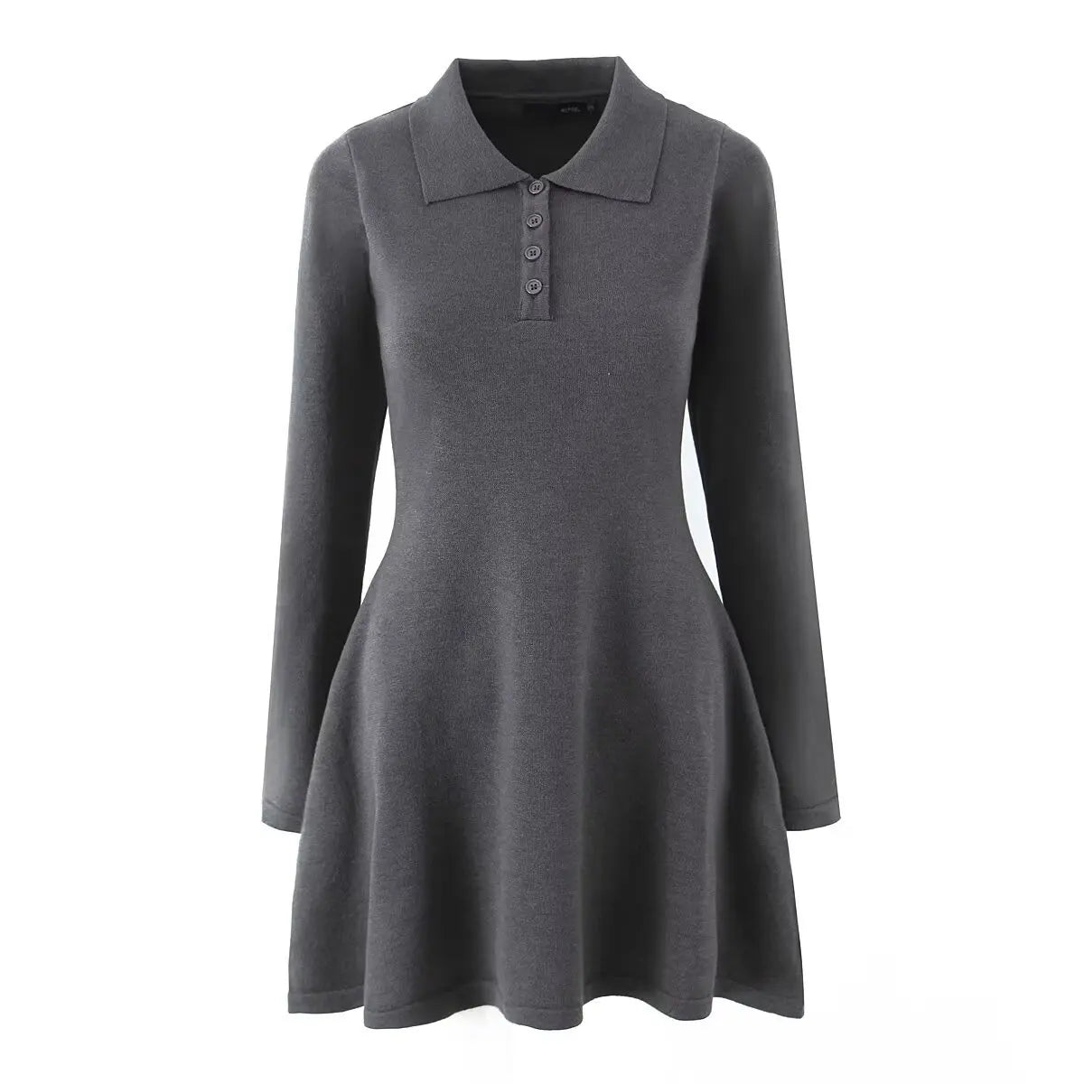 A&A Charcoal Long Sleeve Knit Polo Mini Dress