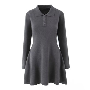 A&A Charcoal Long Sleeve Knit Polo Mini Dress