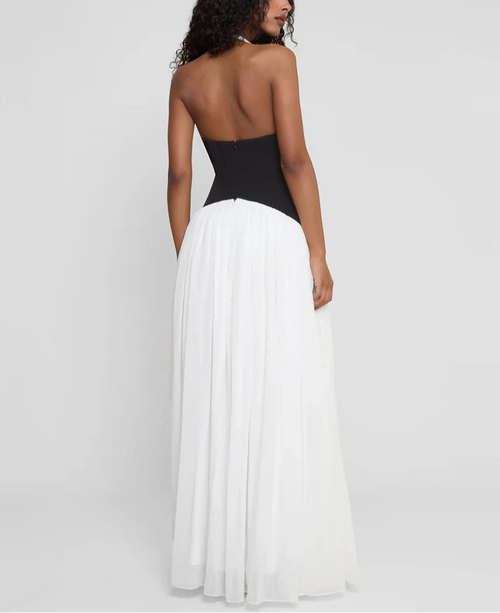 A&A Halter Deep V Neck Backless Soft Pleat Maxi Dress