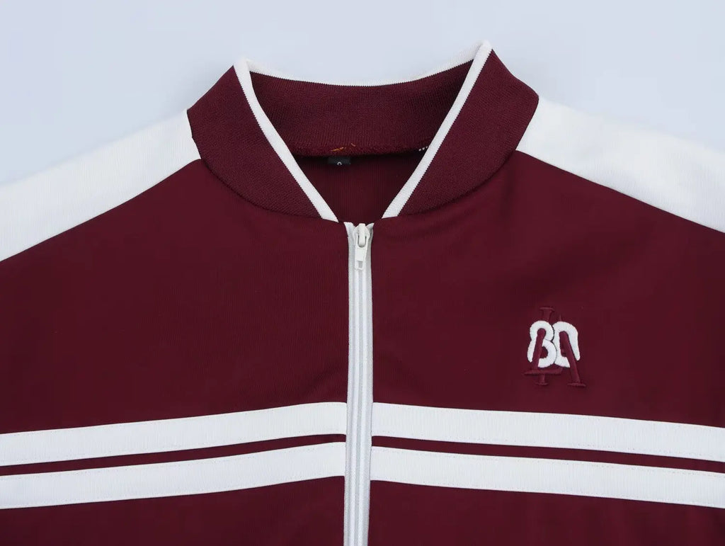 A&A Fall Burgundy Two Piece Tracksuit Set Jacket & Wide Leg Pants