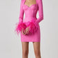 A&A Luxe Long Sleeve Feathers Mini Bodycon Bandage Dress