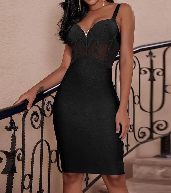 A&A Luxe Bandage Mesh Insert Corset Party Dress