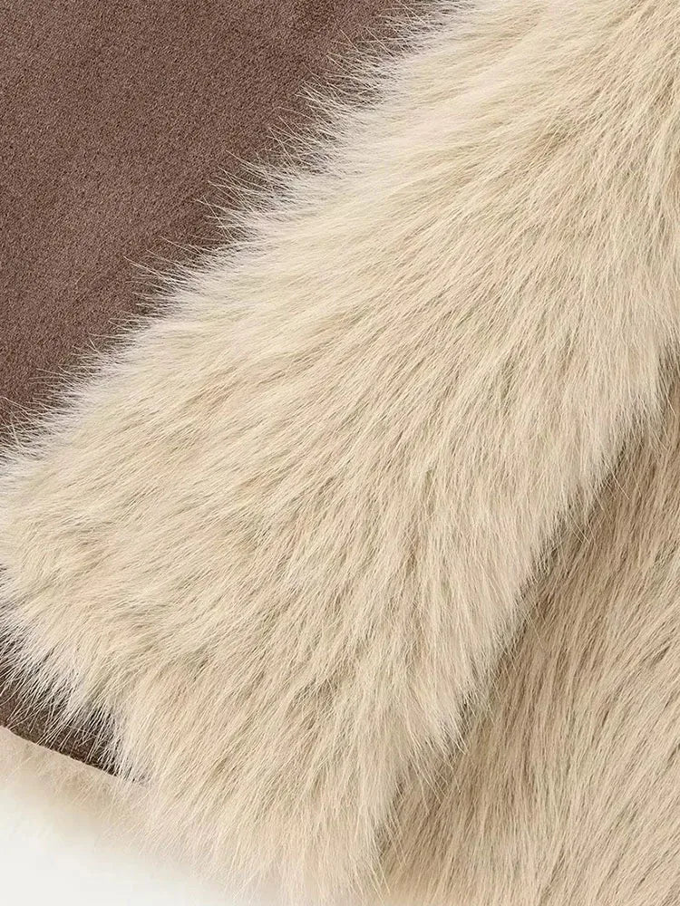 A&A Reversible Faux Fur & Suede Coat in Beige & Mocha Brown