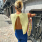 A&A Yellow Lace Up Spring Sleeveless Backless Knit Top