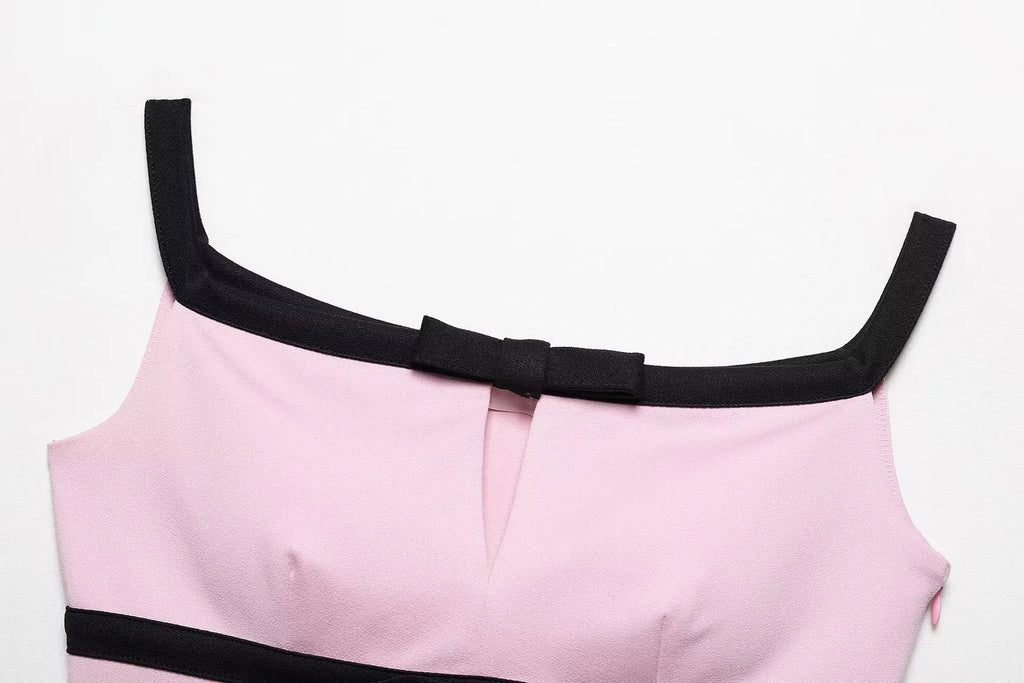 A&A Aleya Pink Camis Bow Embellished Square Neck Top & Mini Skirt