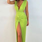 A&A Summer Ruched Backless V Slit Women Bodycon Maxi Dress