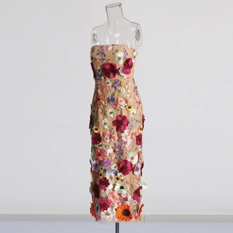 A&A Suzy Mesh Midi 3D Flower Dress