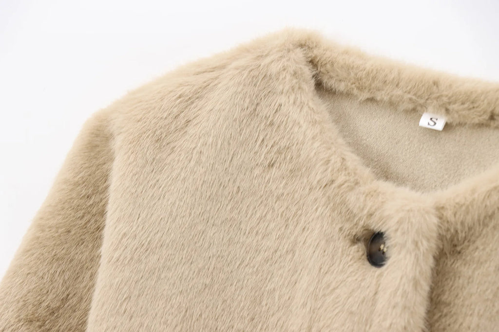 A&A Pola Faux Fur Round Neck Button Detail Jacket