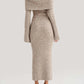 A&A Elegant Knitted Lapel Off Shoulder Maxi Dress