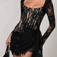 A&A Black Lace Long Sleeved Draped Mini Dress