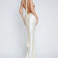 A&A Deep Plunge Satin Backless Maxi Evening Dress