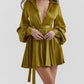 A&A Satin Pleated Olive Shirt Dress