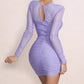 A&A Ruched Mesh Sheer Long Sleeve Bodycon Dress