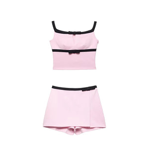 A&A Aleya Pink Camis Bow Embellished Square Neck Top & Mini Skirt