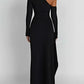 A&A Luxe Oblique Shoulder Thigh High Split Maxi Dress