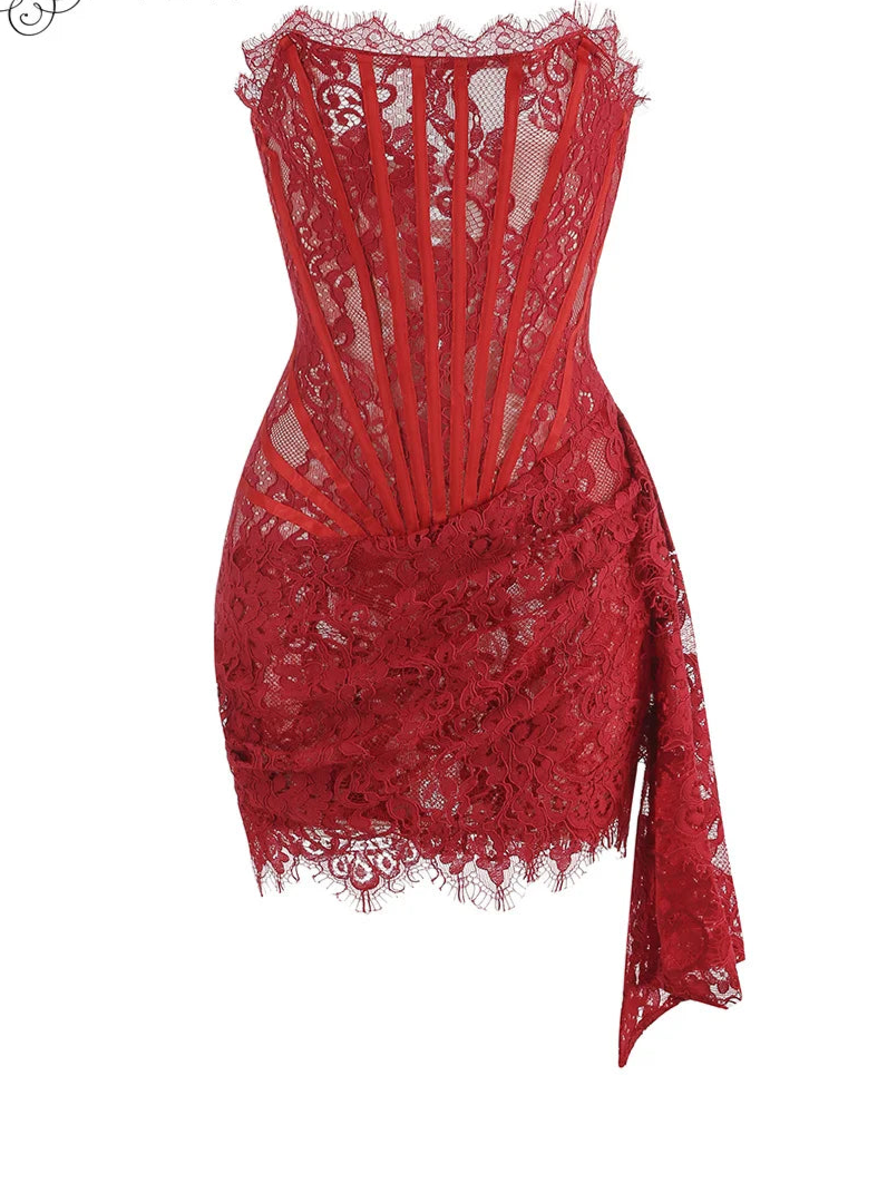 A&A Luxe Lace Corset Side Draped Mini Dress