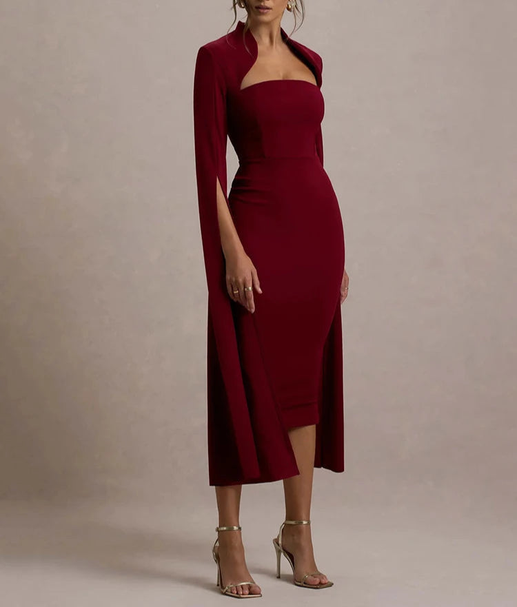 A&A Long Sleeve Cape Midi Dress