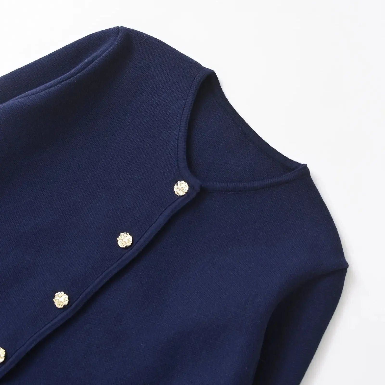A&A Navy Knit Flare Hem Long Sleeve Cardigan