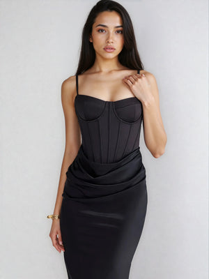 A&A Spaghetti Strap Sculpted Corset Maxi Dress