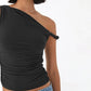 A&A Asymmetric Ruched Off Shoulder Crop Top