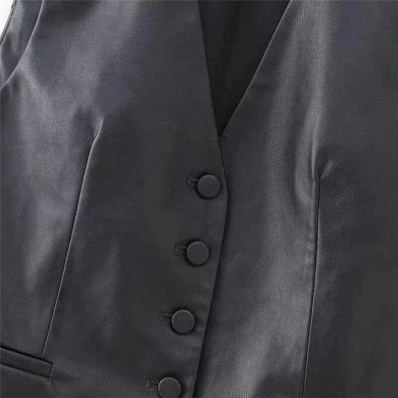A&A Black Faux Leather Waistcoat