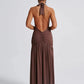 A&A Halter Plunge Neck Backless Thigh Split Maxi Dress