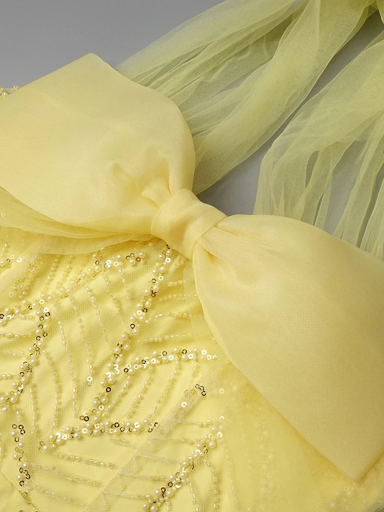 A&A Surié Halter Neck Bow Detail Beaded Embroidery Maxi Dress