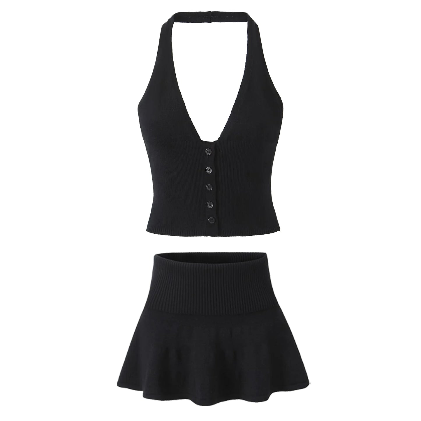 A&A Alaia Knitted Button Down Halter Neck Top