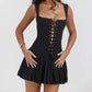 A&A Luxe Lace Up Vintage Embroidery A Line Pleated Mini Dress