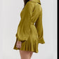 A&A Satin Pleated Olive Shirt Dress