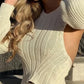 A&A Chic Beige Knitted Backless Bow Tie  Sweater