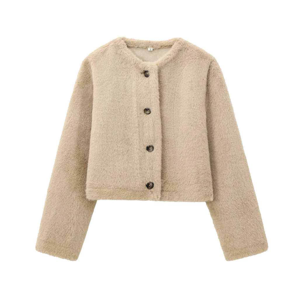 A&A Pola Faux Fur Round Neck Button Detail Jacket