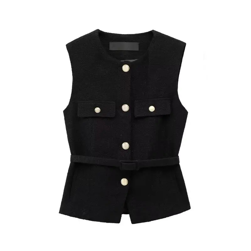 A&A Cyra Tweed Belted Waistcoat Vest