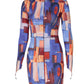 A&A Abstract High Neck Bodycon Print Long Sleeve Mini Dress