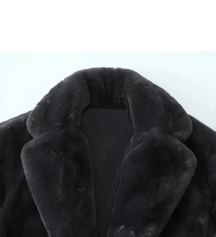 A&A Black Soea Faux Fur Long Sleeve Coat