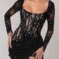 A&A Black Lace Long Sleeved Draped Mini Dress