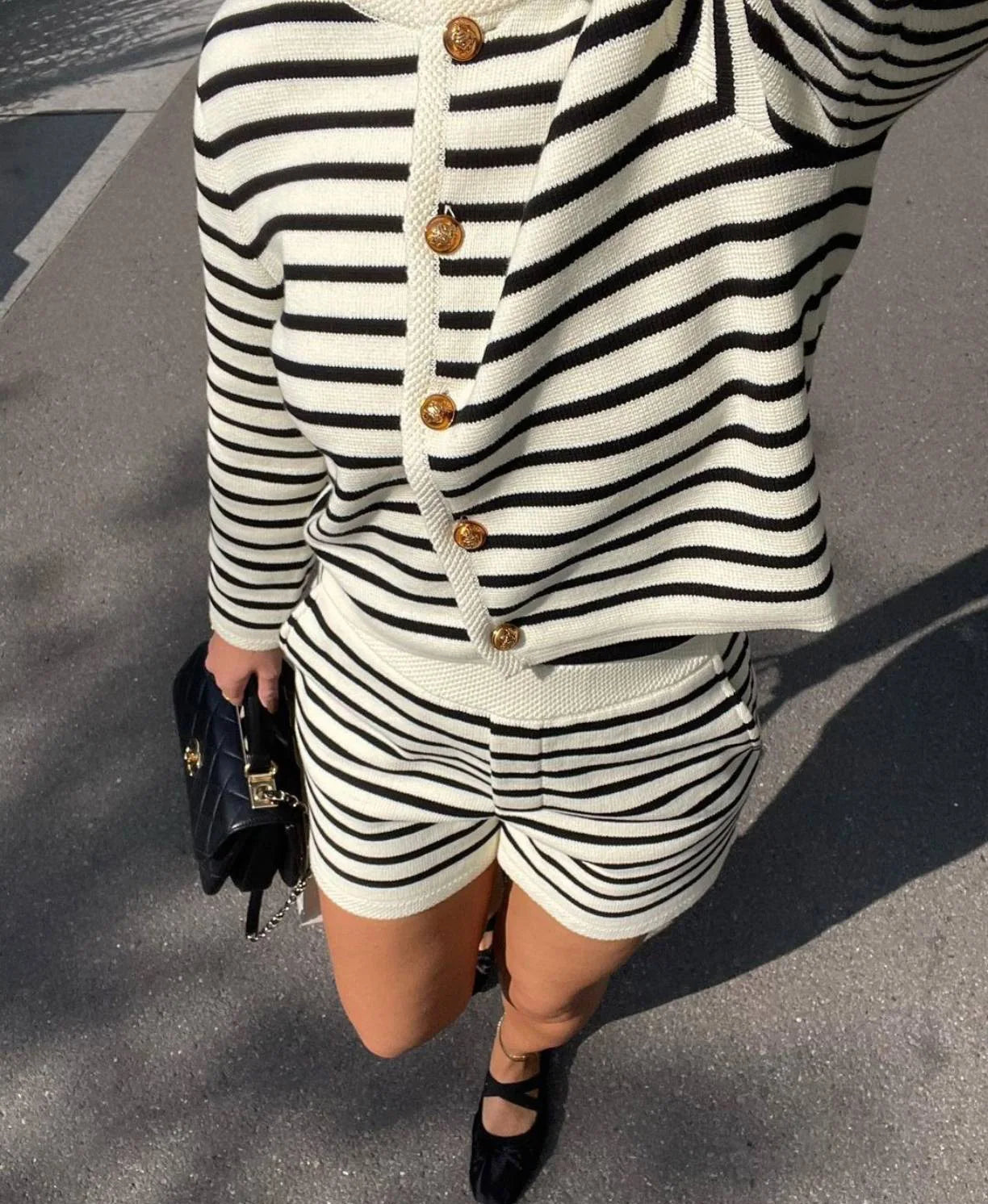 A&A Striped Knit Cardigan & Shorts Two Piece Set