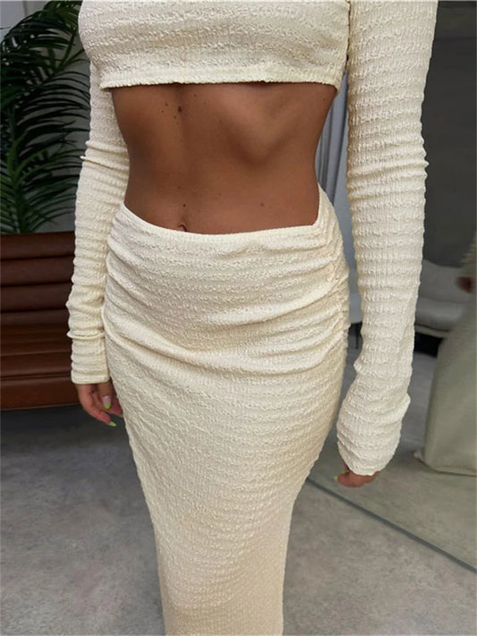 A&A Two Piece Set Long Sleeve Crop top And Maxi Skirt Outfit